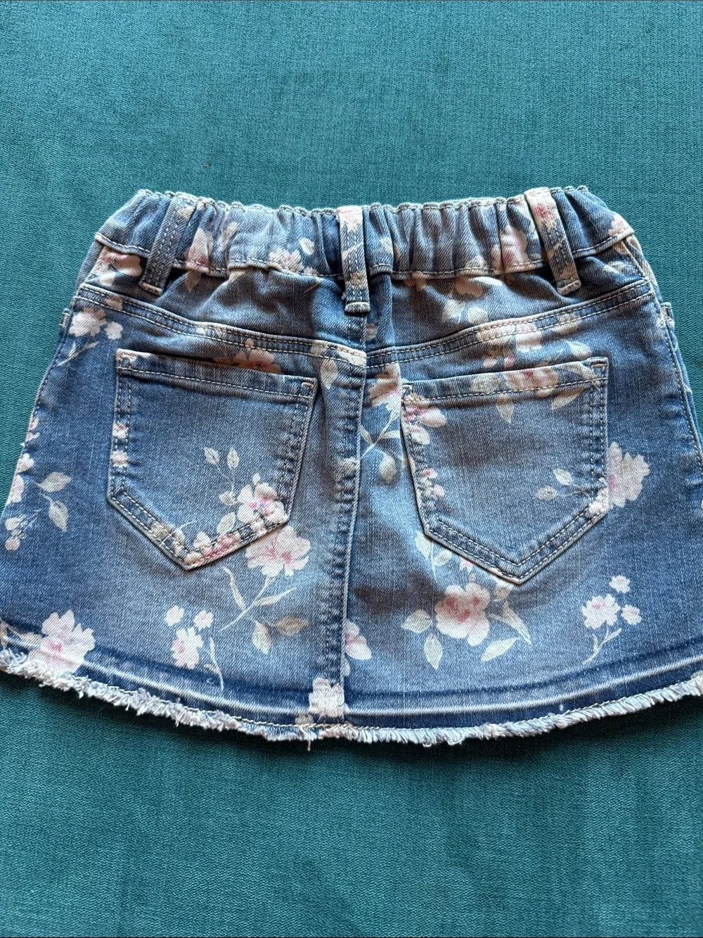 Girls Osh Kosh Floral Denim Skirt - Light Blue with Pink Flowers